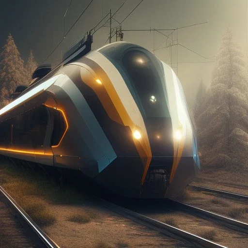 a futuristic train, realistic, made in octane, cinematic, ultra-realistic, extremely detailed octane rendering, 8K, VRAY Super Real ar 2:3, dof photorealistic futuristic 50mm lens hard lighting dark gray tintype photograph, realistic lighting, sepia color