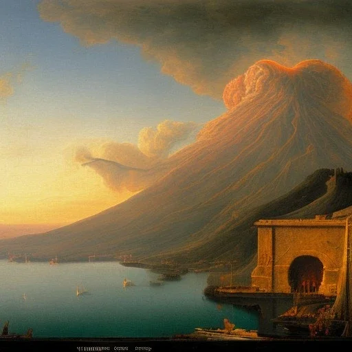 Naples gulf landscape in front of a vulcano Vesuvius.SCHOOL OF NAPLES SECOND HALF OF THE XIX CENTURY, VESUVIO, ERUPTION