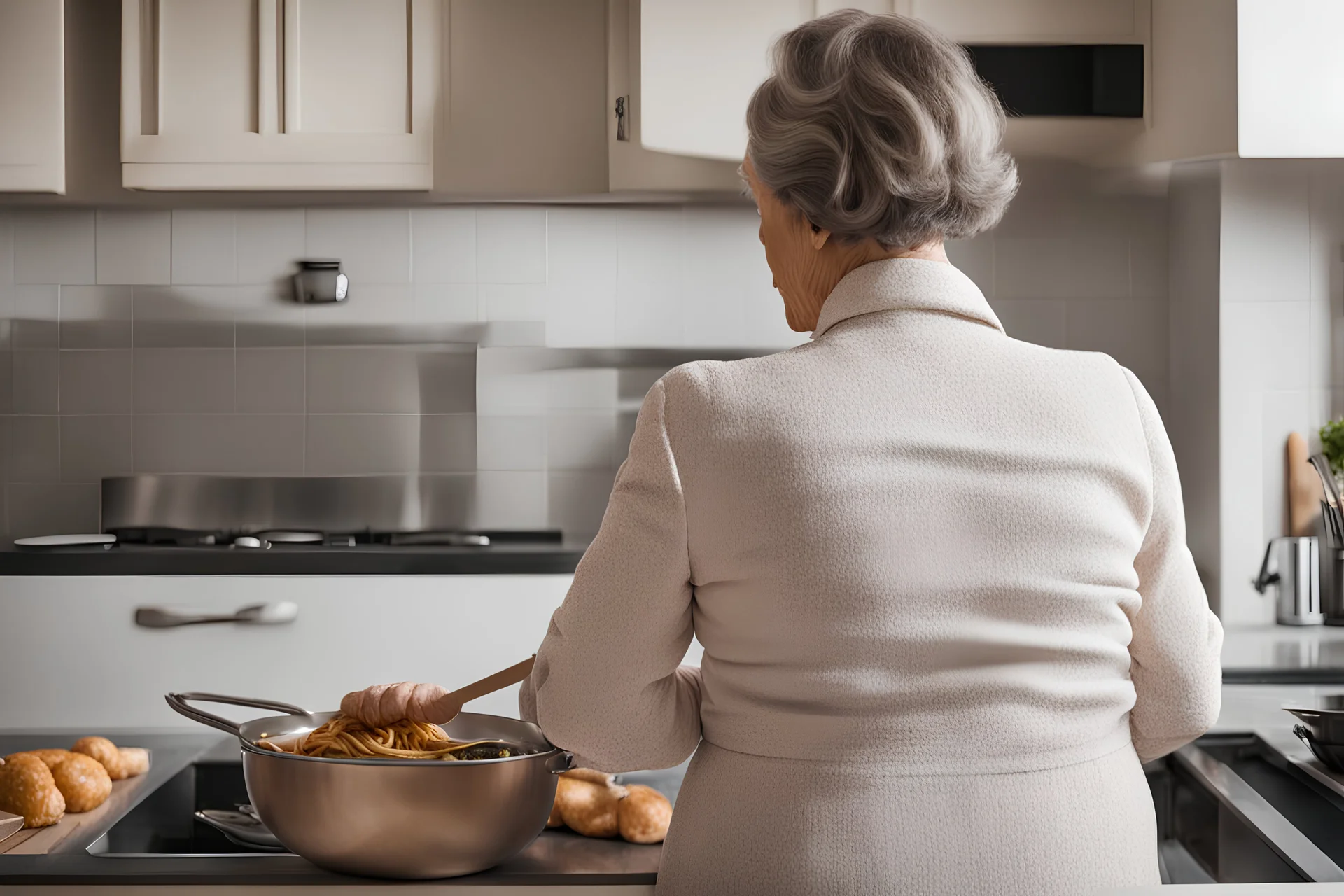 back view of mature woman cooking