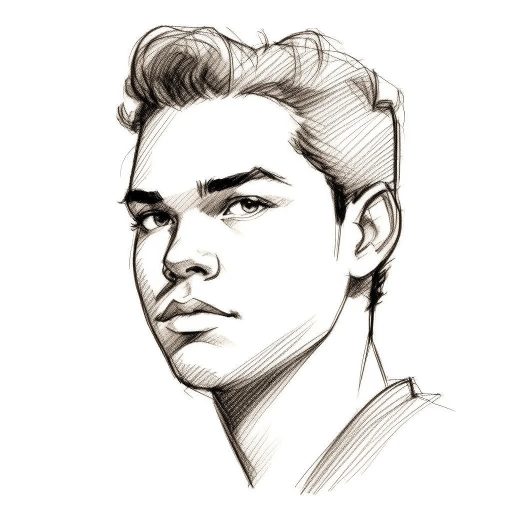 Sketch drawing of a young man's face