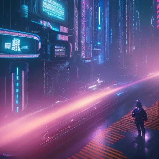 afterlife in the digital void, thriller vibe, 4k, moody cinematic lighting, realistic, highly detailed, blade runner style future Tokyo, blue and purple, highly detailed, conceptual art, volumetric, octane render