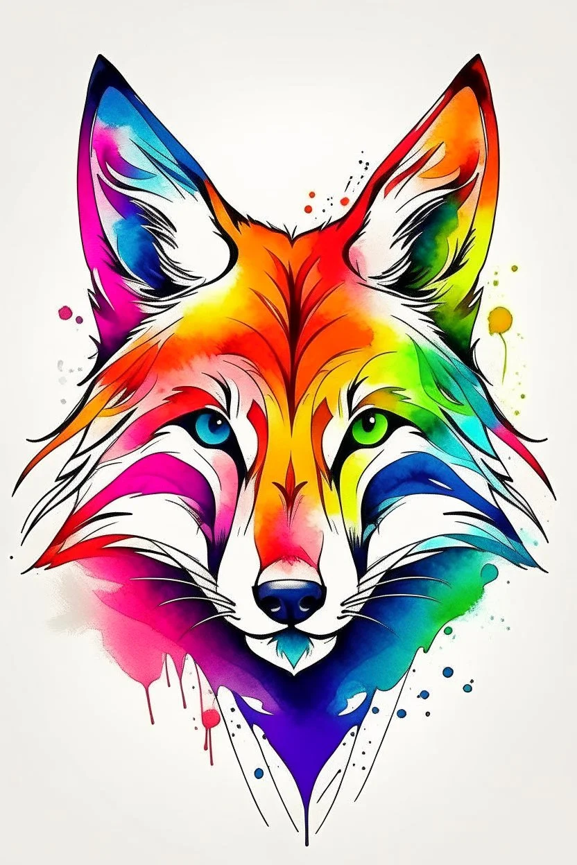 high quality, logo style, Watercolor, powerful colorful fox face logo facing forward, monochrome background, by yukisakura, awesome full color , no black ground, vector, 4k