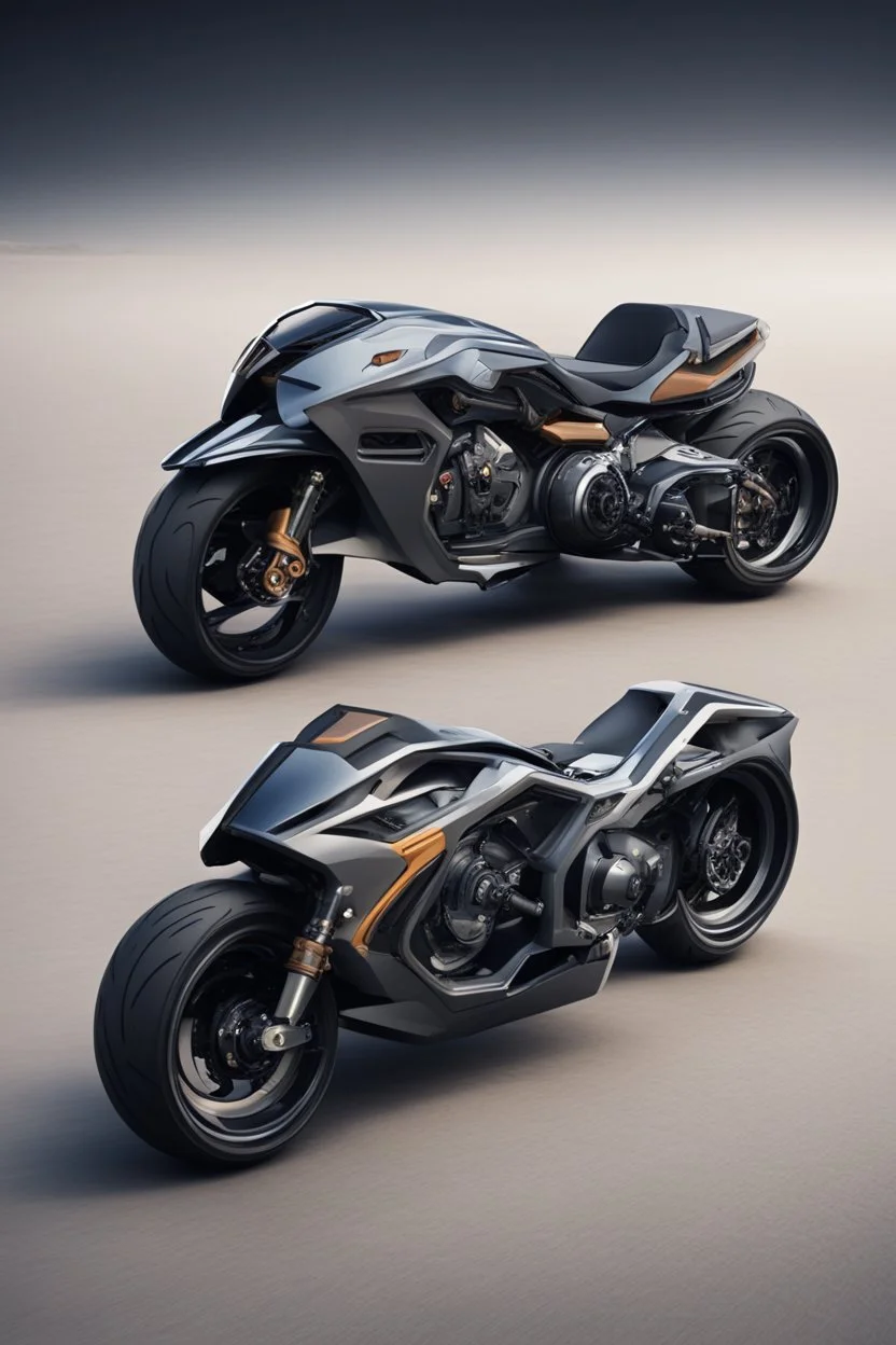 An advanced motorcycle with four wheels and a turbo jet on the back