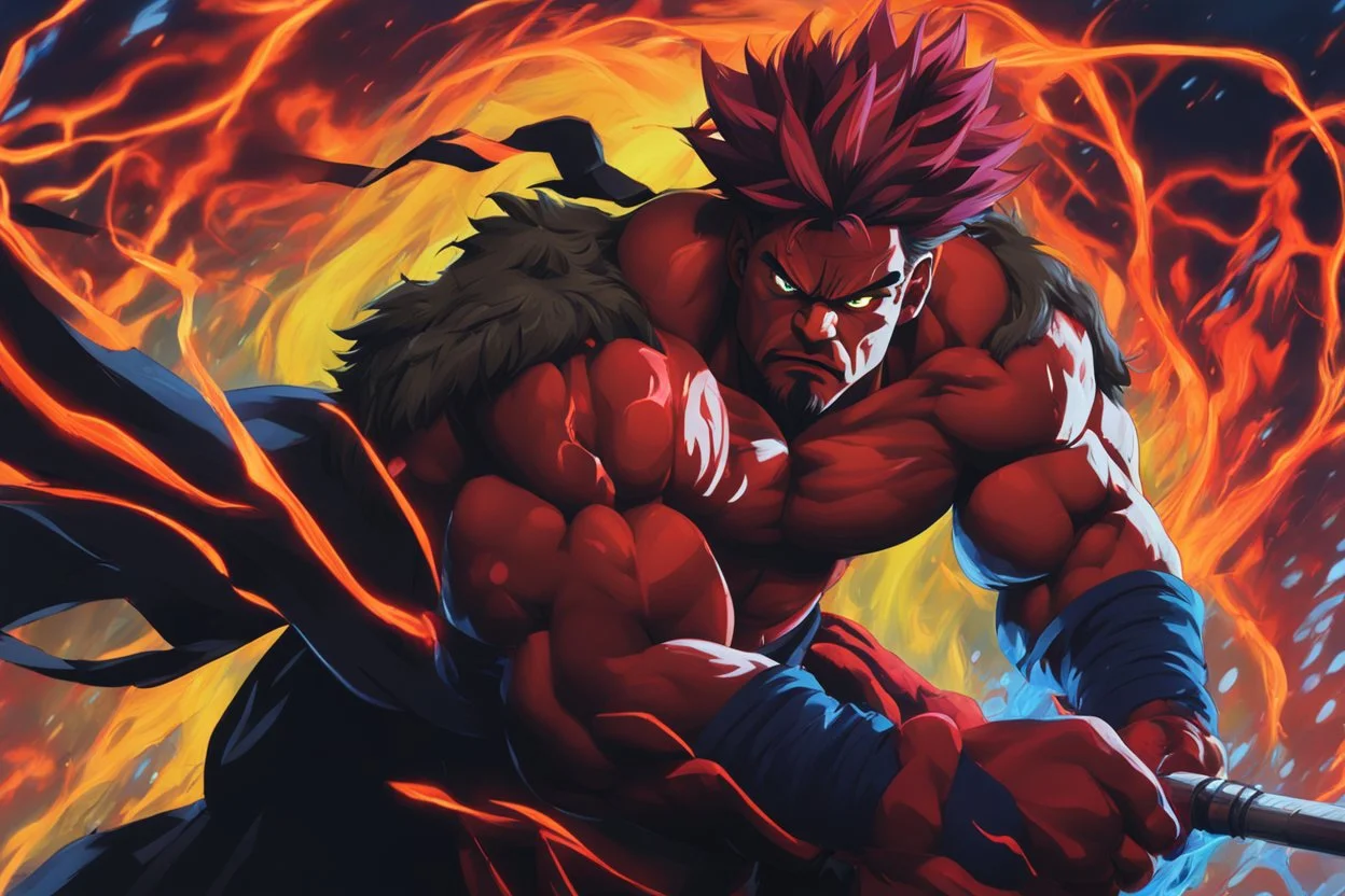 Akuma in 8k Hayao Miyazaki draw style, street fighter them, neon effect, close picture, rain, highly detailed, high details, detailed portrait, masterpiece,ultra detailed, ultra quality