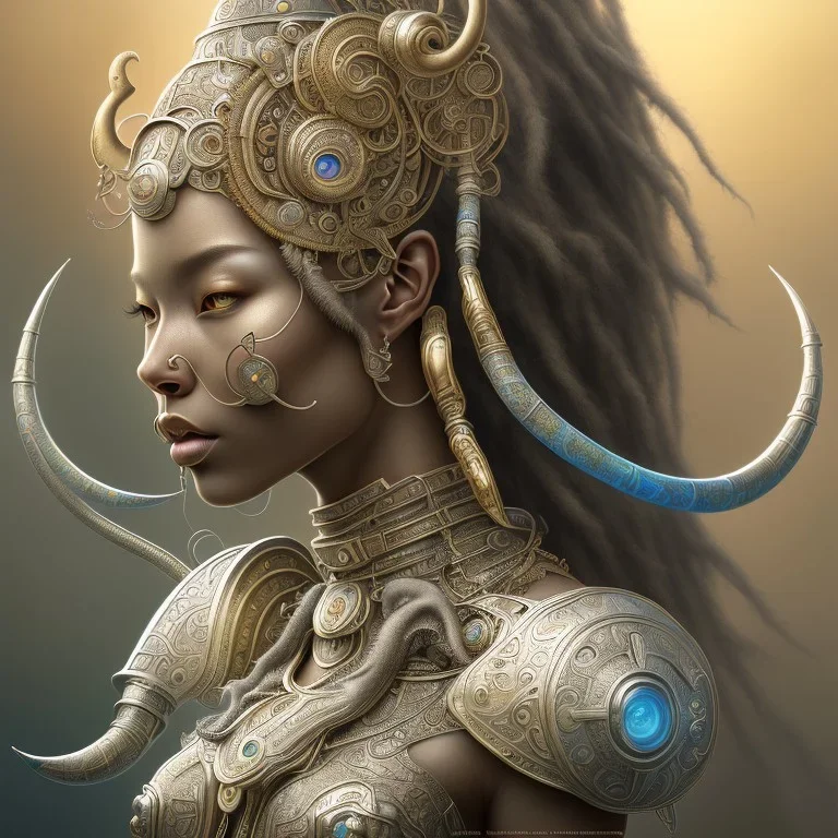 ssango fantasy, fantasy magic, intricate, sharp focus, illustration, highly detailed, digital painting, concept art, matte, artgerm and paul lewin and kehinde wiley, masterpiece silver elephant head bronze Asian African girl nice breast Afo hair turquoise sun rain waves