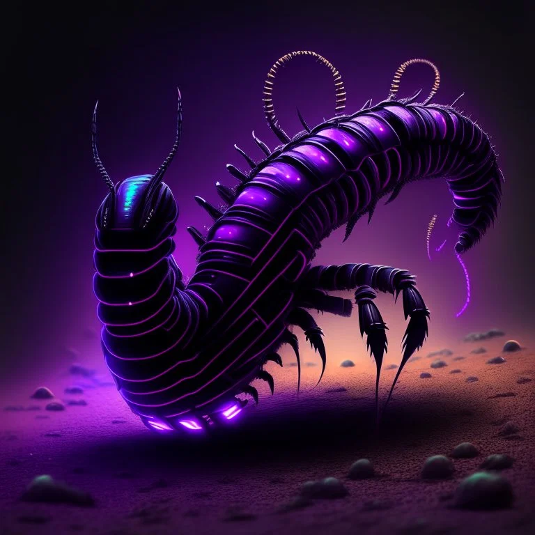 black and purple neon geometric robotic worm