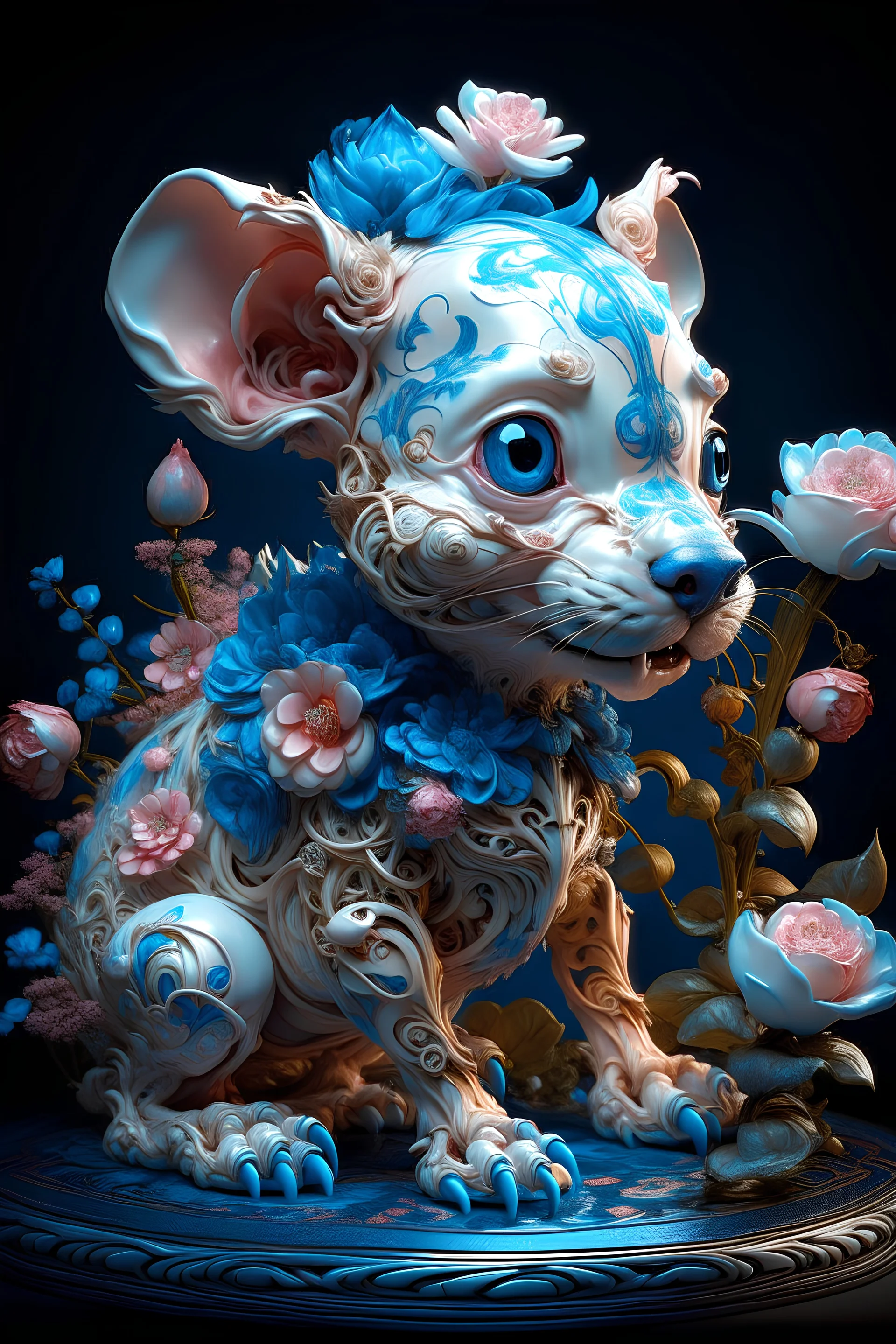 "Extremely Ultrarealistic Photorealistic cute creature holding a flower, by James Jean and Android Jones: Jeff Koons: Erin Hanson: Joe Fenton: Dan Mumford: professional photography, natural lighting, volumetric lighting maximalist photoillustration 8k resolution concept art intricately detailed, complex, elegant, expansive, fantastical:"