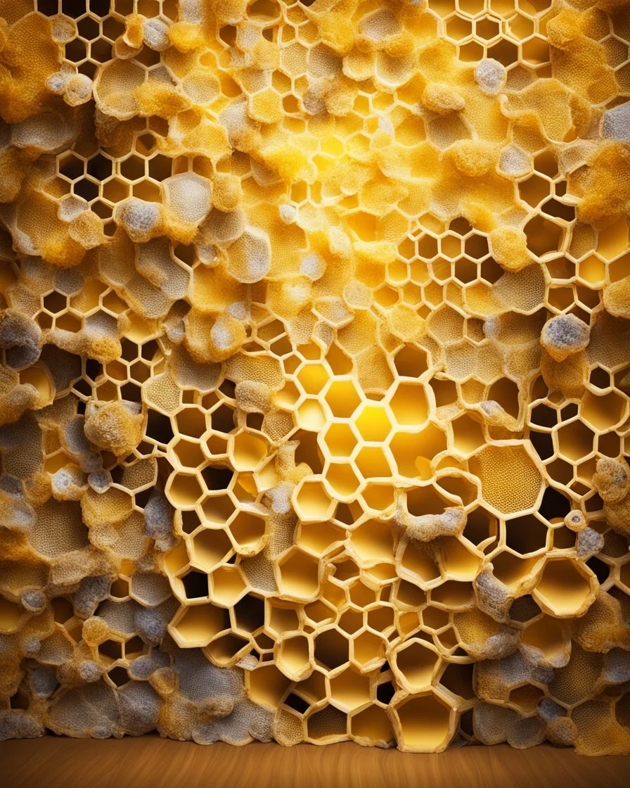 virtual photo wallpaper with honeycombs, beautiful yellow background, false windows and pseudo-lights