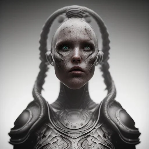 A viking girl as a liquid, hr giger, scary, steam punk, realistic, made in octane, cinematic, ultra-realistic, extremely detailed octane rendering, 8K, VRAY Super Real ar 2:3, dof photorealistic futuristic 50mm lens hard lighting dark gray tintype photograph, realistic lighting, sepia color