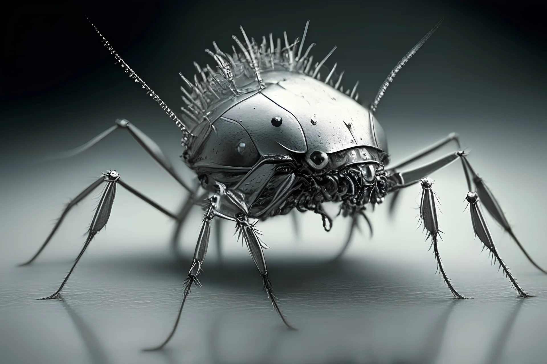 small, insect-like creature. It is about the size of a pea, and it has six legs and two antennae. The biot is made of a silvery metal, and it has a complex internal structure.