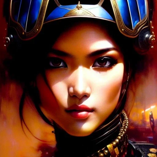 portrait beautiful face 'Akira Bike(1988)',busty,ancient metal armor balanciaga fashion clothe painting by gaston bussiere, greg rutkowski, yoji shinkawa, yoshitaka amano, tsutomu nihei, donato giancola, tim hildebrandt, oil on canvas, cinematic composition, extreme detail,fit full head inside picture,16k