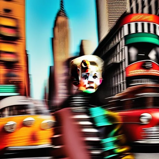 Picture 1950's street life, people, New York, blurry, abstractism, colours, strong texture, 3d, chaotic