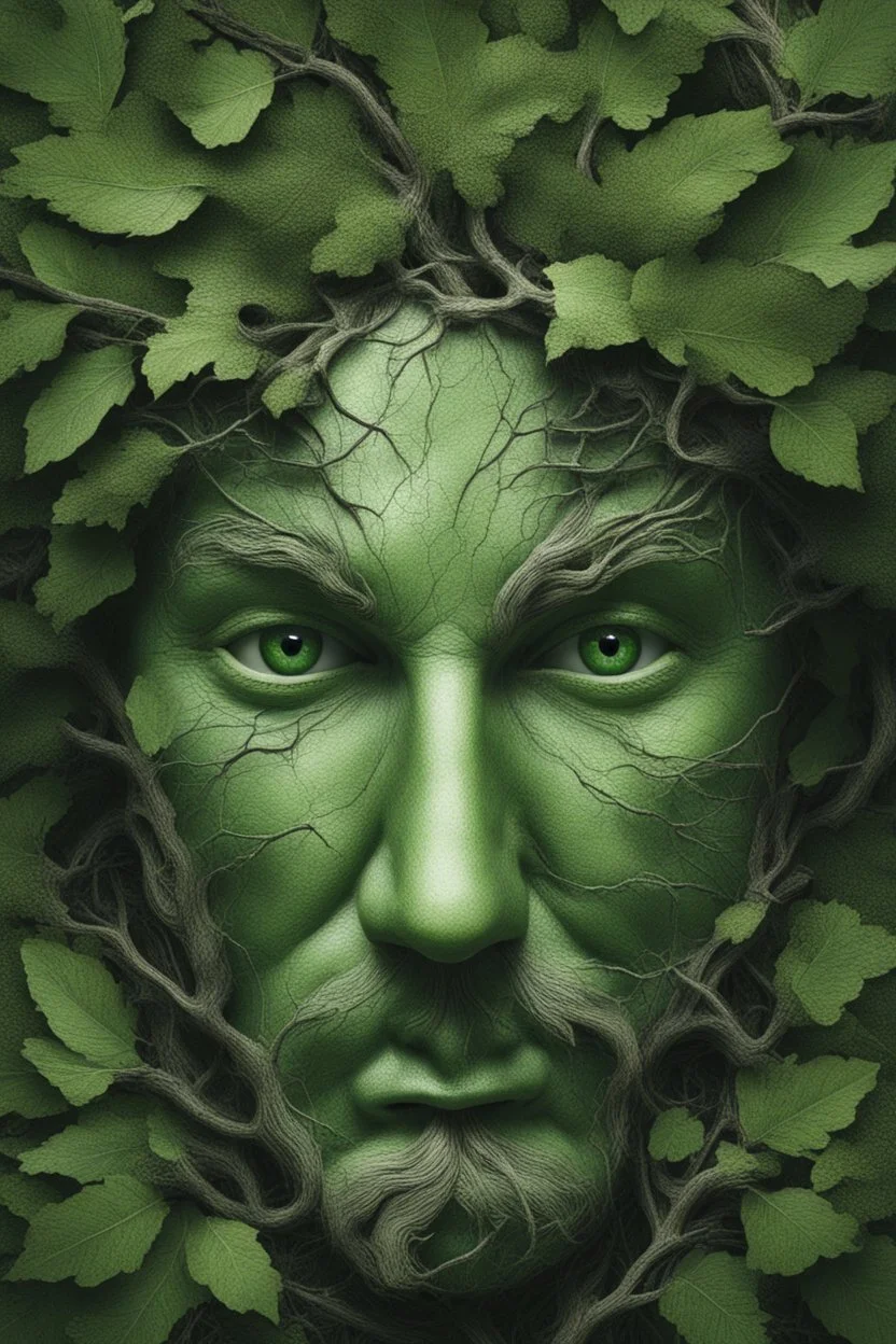 green man face with branches
