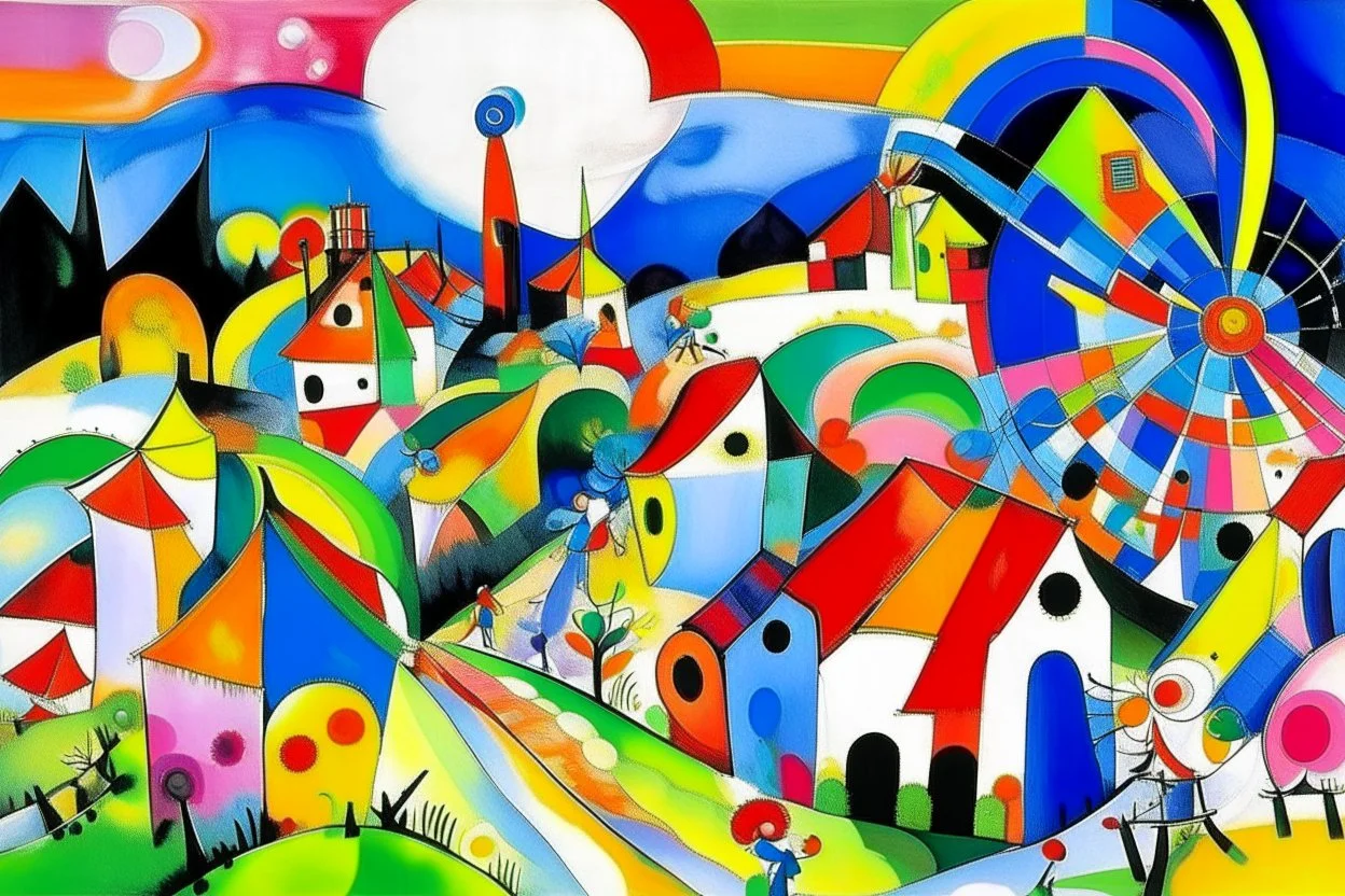 A white village with windmills painted by Wassily Kandinsky