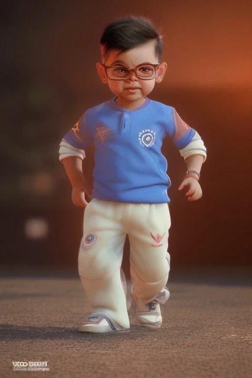 Virat Kohli toddler, dramatic lighting, hyper-realistic, full body