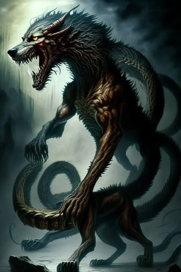 demon huge humanoid wolf with a snake instead of tail humanoid humanoid