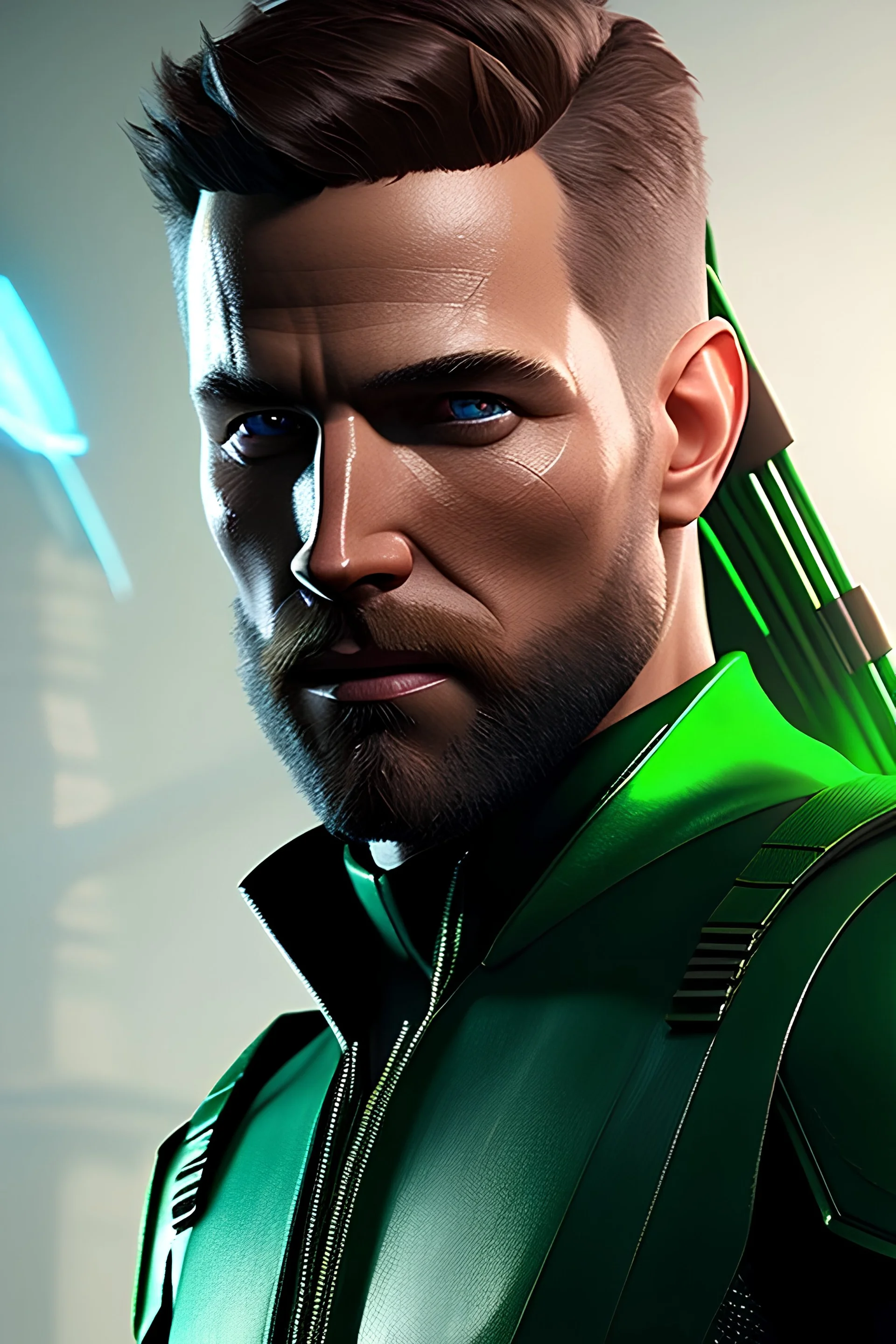 Green Arrow, face, marvel comics, photorealism, hdr, 16k, octane effect, unreal engine, cinema 4d, PORTRAIT