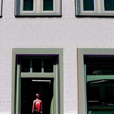 A person in front of a building