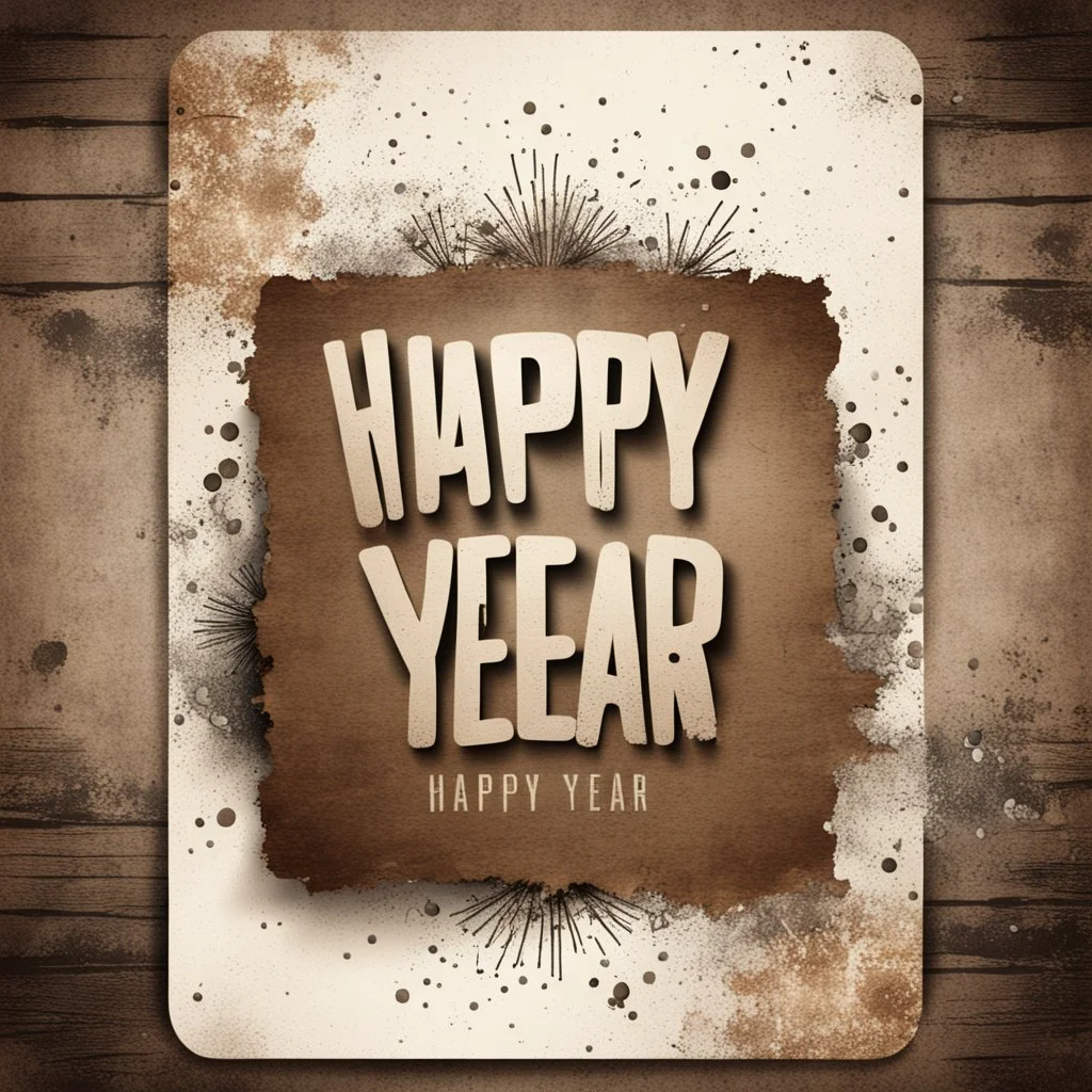 Hyper Realistic Grungy Happy New Year Card with decorative rustic background