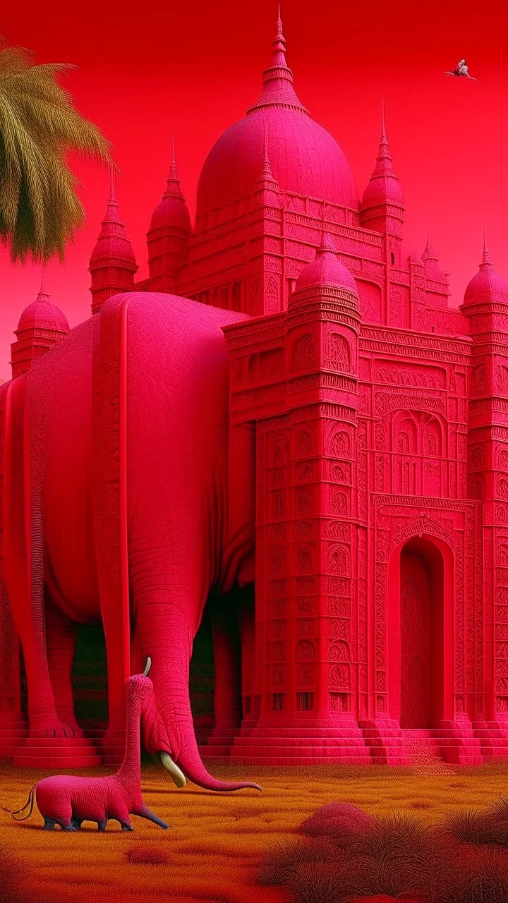 A magenta magical Arabian elephant palace painted by designed in ancient Egyptian hieroglyphics painted by Caspar David Friedrich