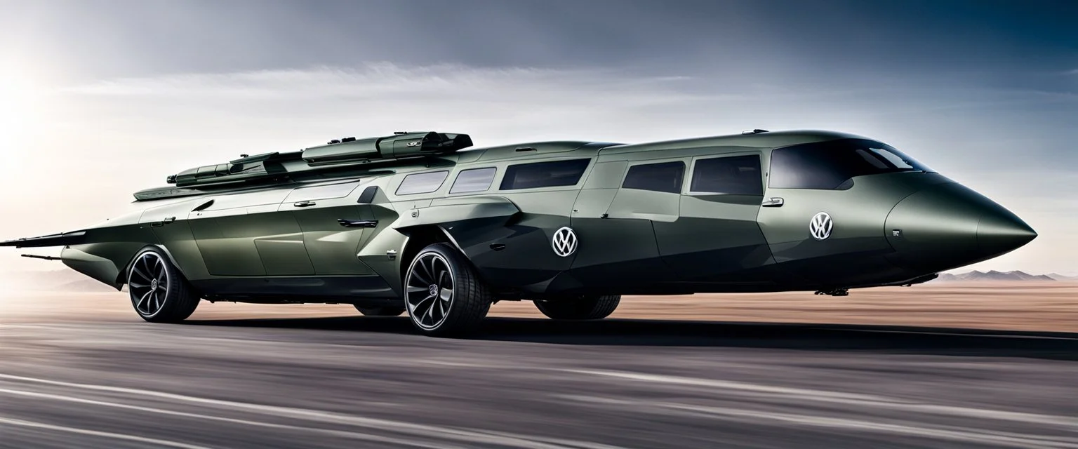 a military fighter jet station wagon hybrid designed by volkswagen Guilloché only one vehicle per image