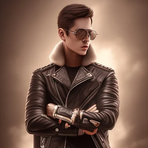 cute male mouse with the body of a human, wearing a leather jacket and sunglasses, pixas style, dramatic, dramatic lighting, volumetric lighting, hyperrealism, 8k, high quality, photorealistic, lot of details