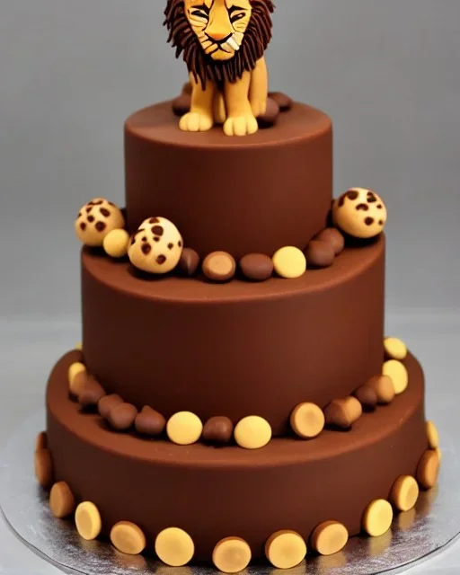 Lion king model made of Chocolate cake with chocolate buttons