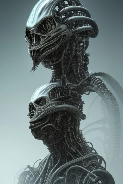 evil predator, alien, brutal face, tron, head, bitcoin eyes, 8k, finely detailed, dark light, photo realistic, hr giger, cyberpunk