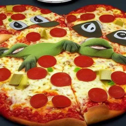 Realistic italian Pizza as ninja turtles