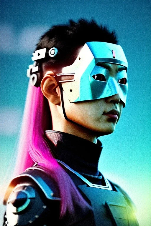 portrait, Asian cyborg woman, samurai warrior :: symmetry photography, cyberpunk style, cyborg eyes, pink hair, wires conveying, perfect eyes, samurai helmet, tiger mask, black samurai army, katana, japanese traditional ornaments, pink, white, black, glow eyes, cinematic, Ultra realistic, dark scene, soft color, highly detailed, unreal engine 5, RTX, ultra detail, 3d, finely drawn, high definition.