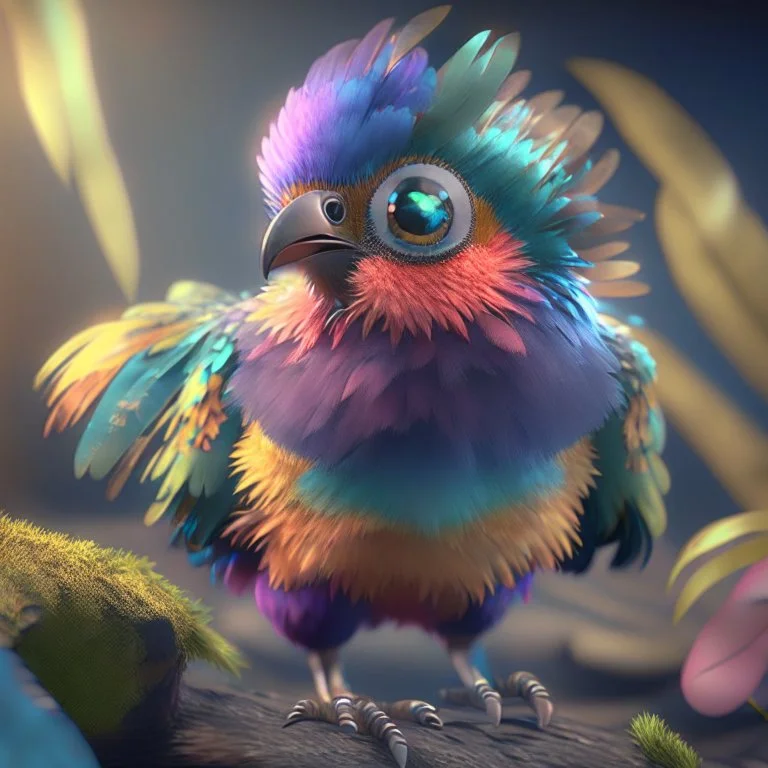 cute bird creature,colorful feathers, unreal engine 5, 8k resolution, photorealistic, ultra detailed