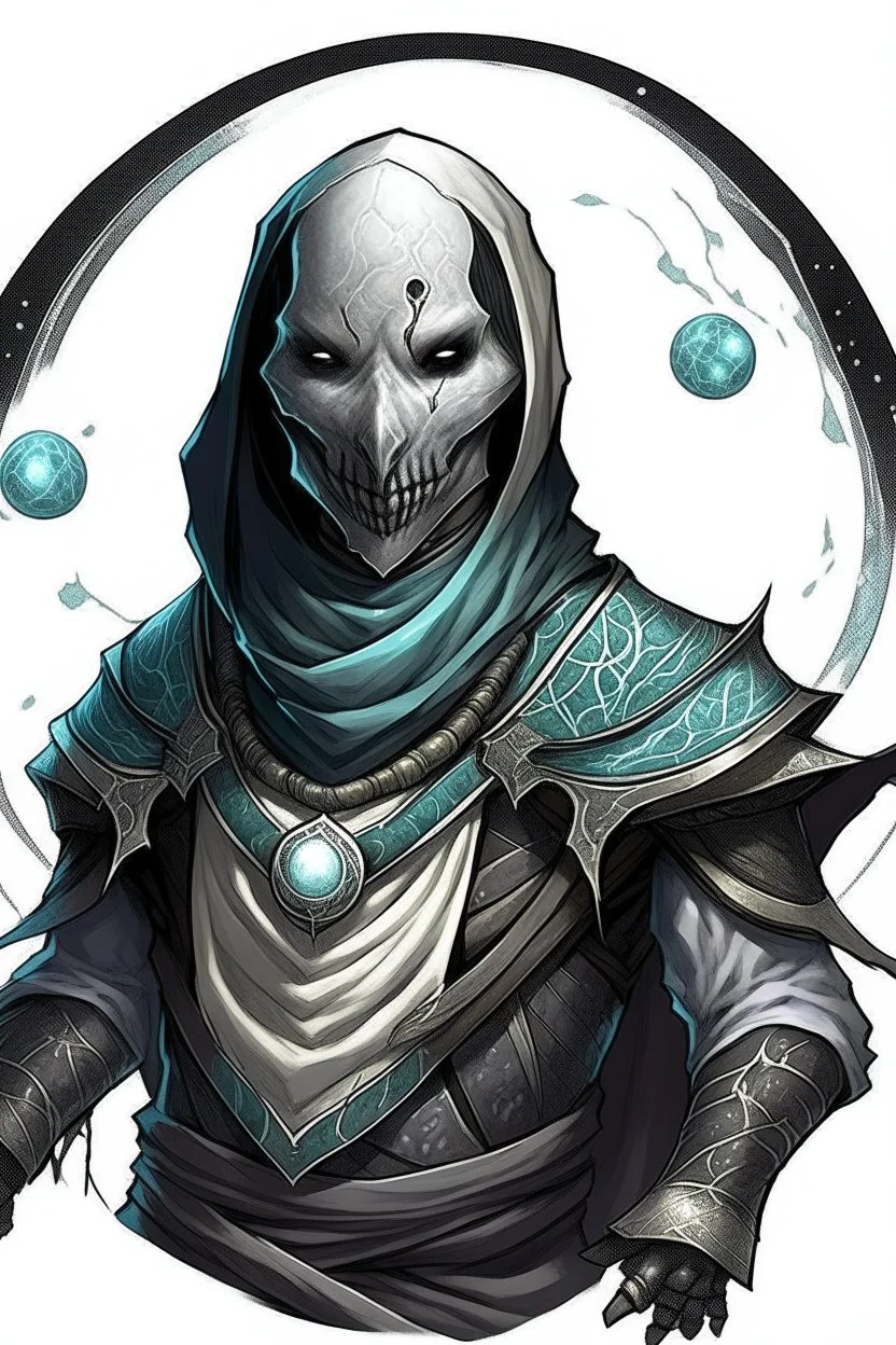 Aetherborn from Dungeons and Dragons med Ash like skin and a mask with Moon symbolism on it