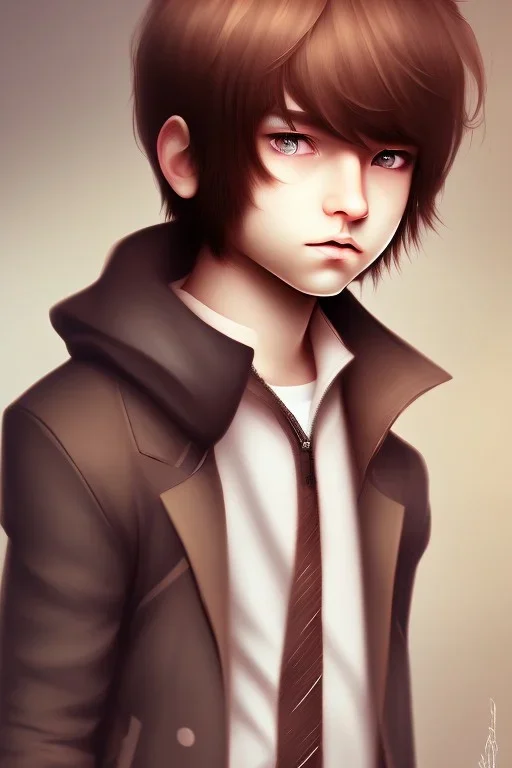 Shota, cute, brown hair, portrait, shy