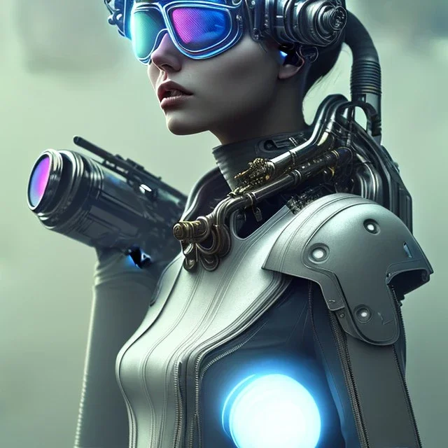 woman with cyberpunk futuristic helmet and goggles with cables to a large movie screen, 8k resolution, high-quality, fine-detail, intricate, digital art, detailed matte, volumetric lighting, baroque, illustration, octane render, brian froud, selina french, George Grie, Ben Goossens, Igor Morski