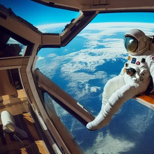 Astronaut chilling at a luxury resort in space