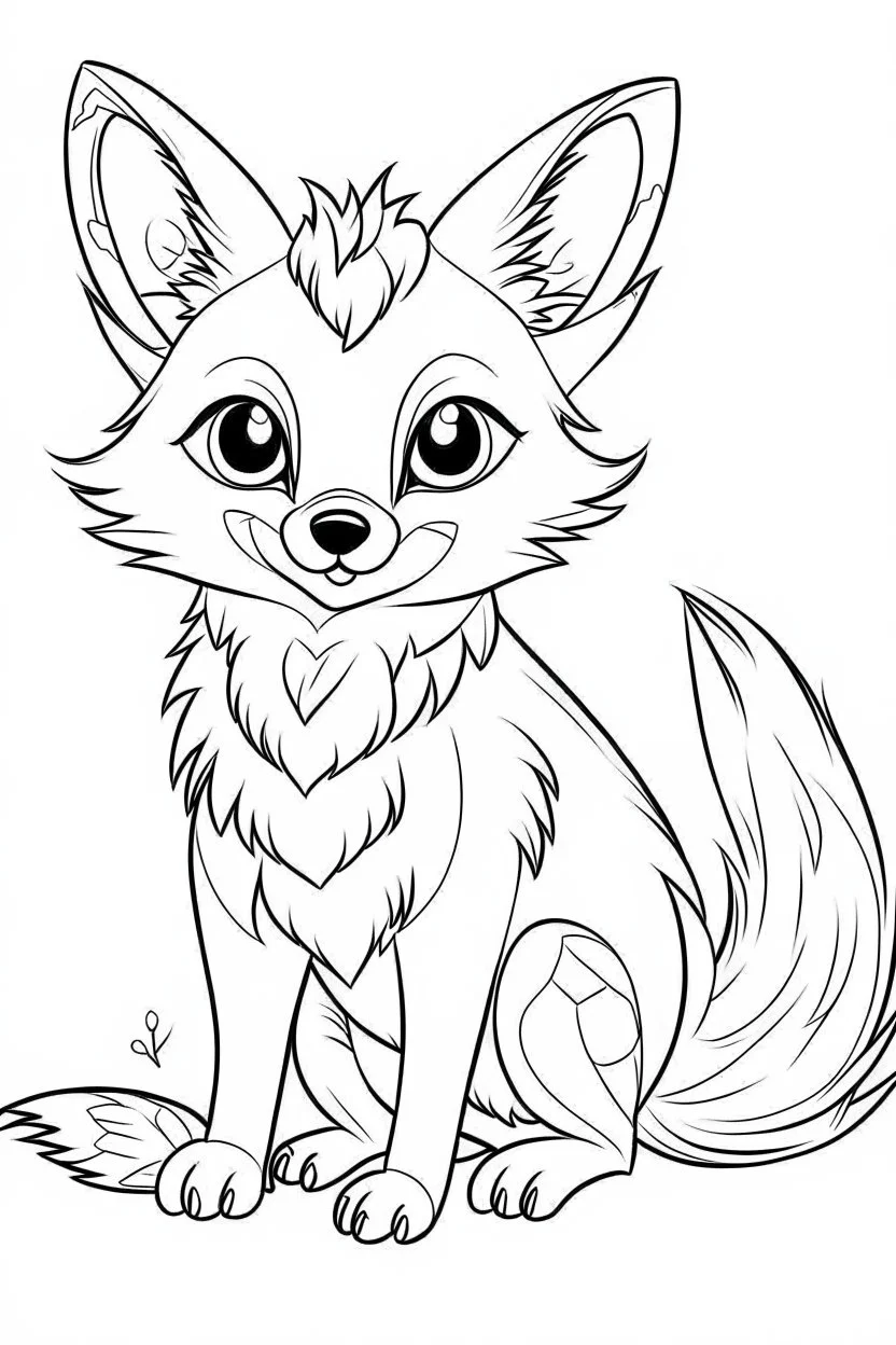 coloring page for kids, fox, cartoon style, thick outline, low details, no shading, no color