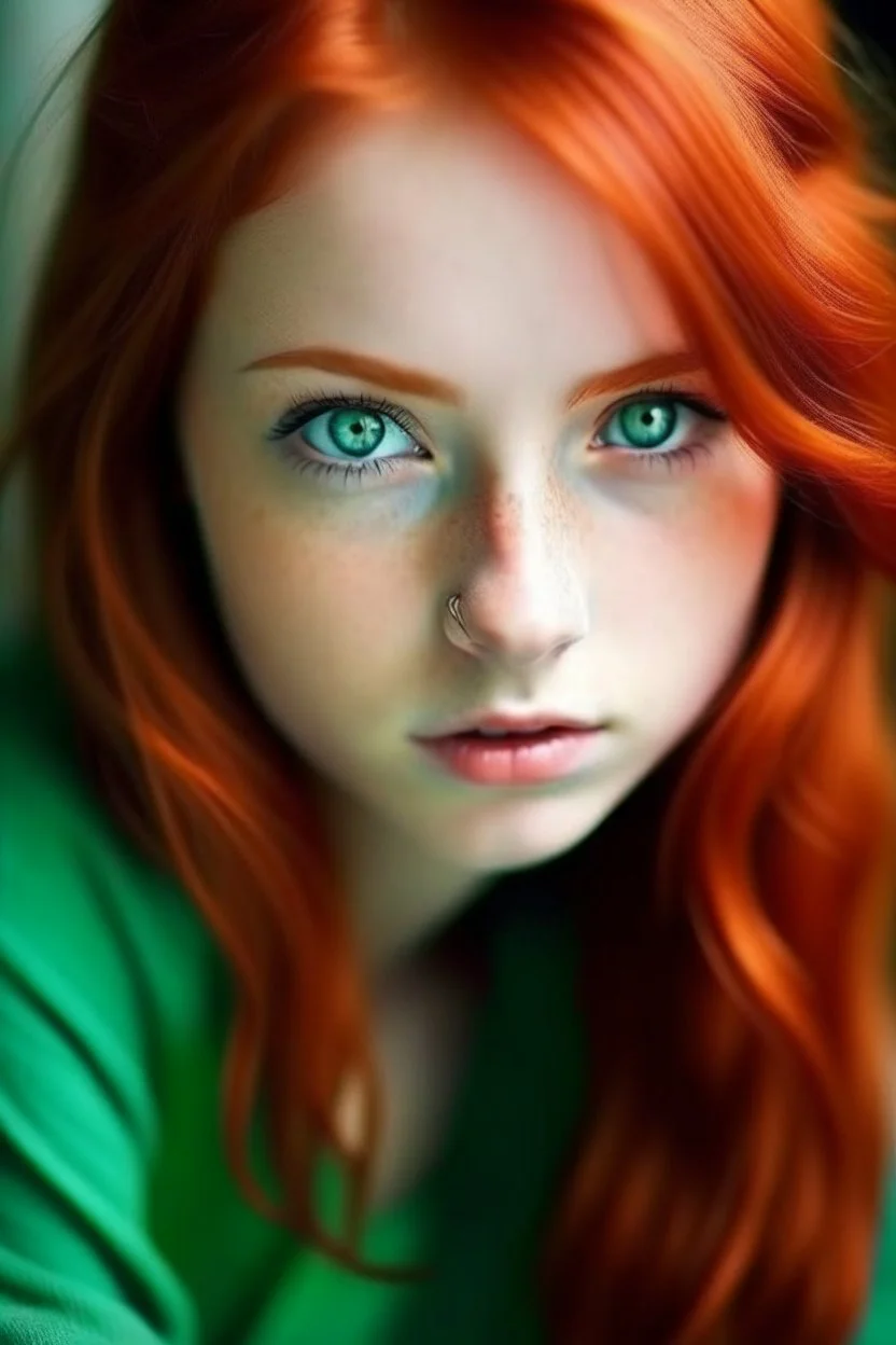 A cute girl with red hair and green eyes