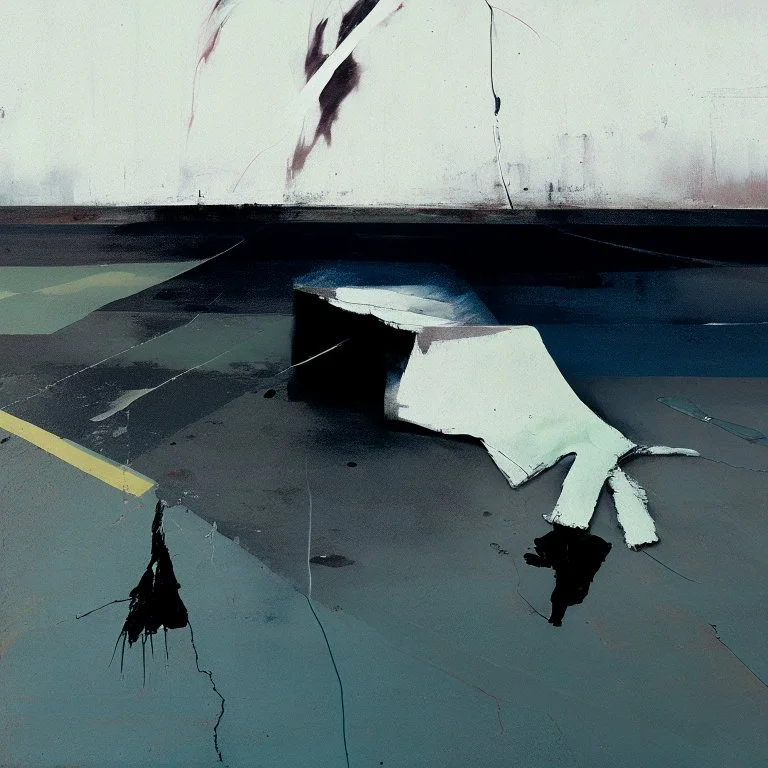 Minimal abstract oil paintings desolate 1960s carpark concrete fragments and naked bodies. style of Justin Mortimer and Francis Bacon. road markings.