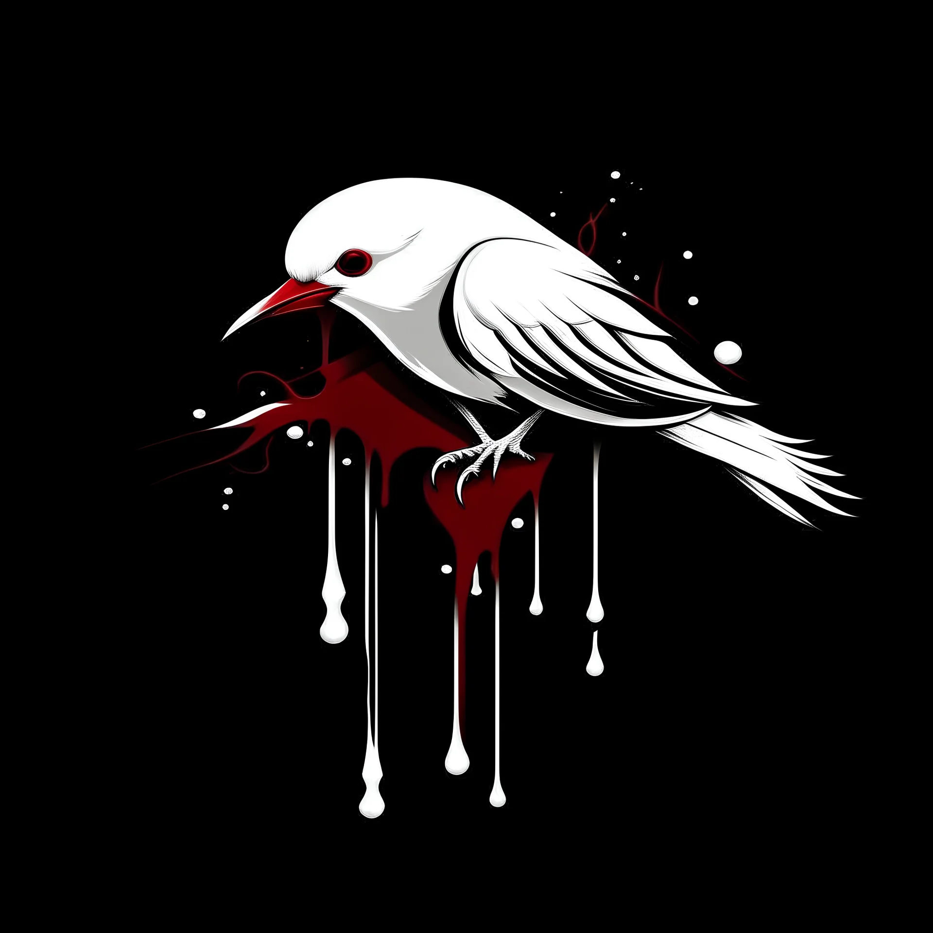 logo of a white canary bird, dripping big drops of blood over black background