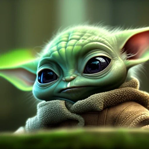 super cute photorealistic portrait of a baby yoda, star wars, intricate, headshot, highly detailed, sharp focus, cinematic lighting,