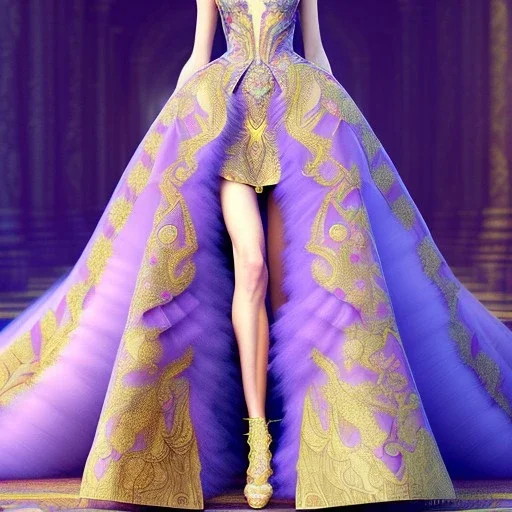 stunning couture gown designed by Marchesa inspired by fairytales, realistic epic fantasy colors, detailed, high quality, intricate, fantasyland background,