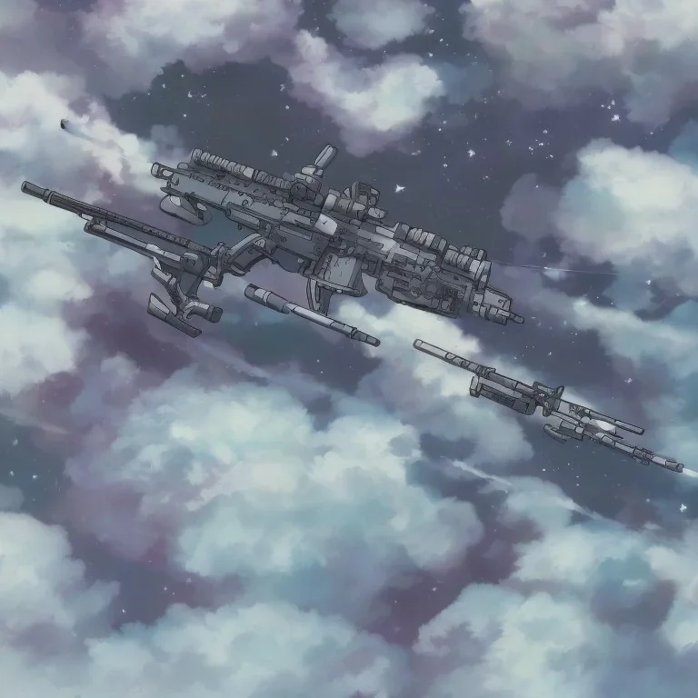 human whit beautiful big military rifle in galaxy space