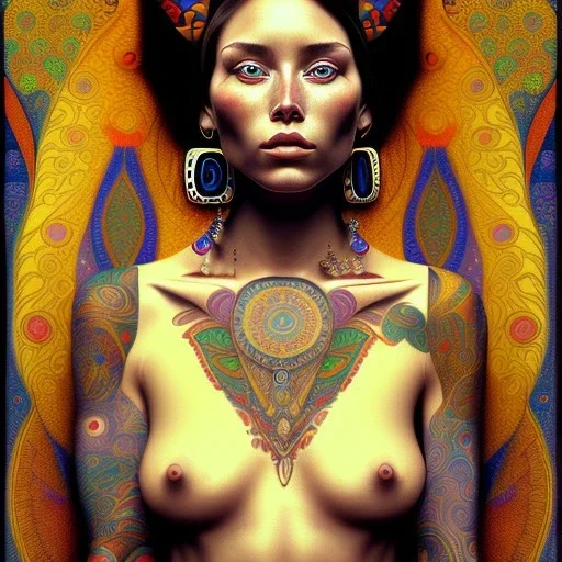 retrato de mujer tribal con tatuajes con estilo de Gustav Klimt