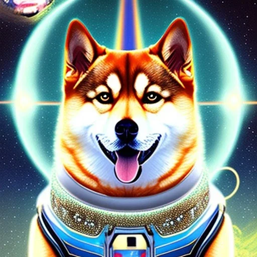 shiba inu starry eyes, psychic orbs, US spaceforce collar