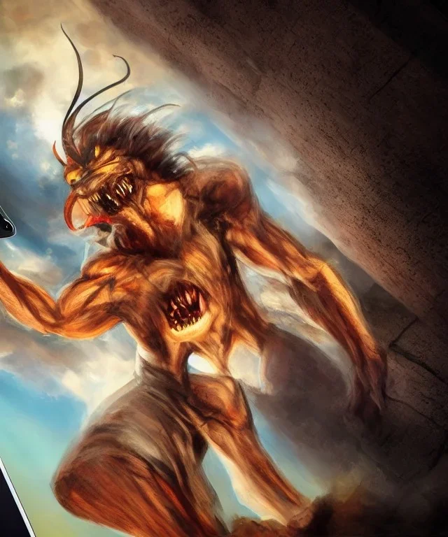 Demon climbing out of a cellphone
