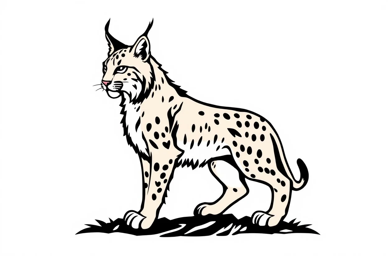 a lynx in a royal lion position like on flags or crests, vector