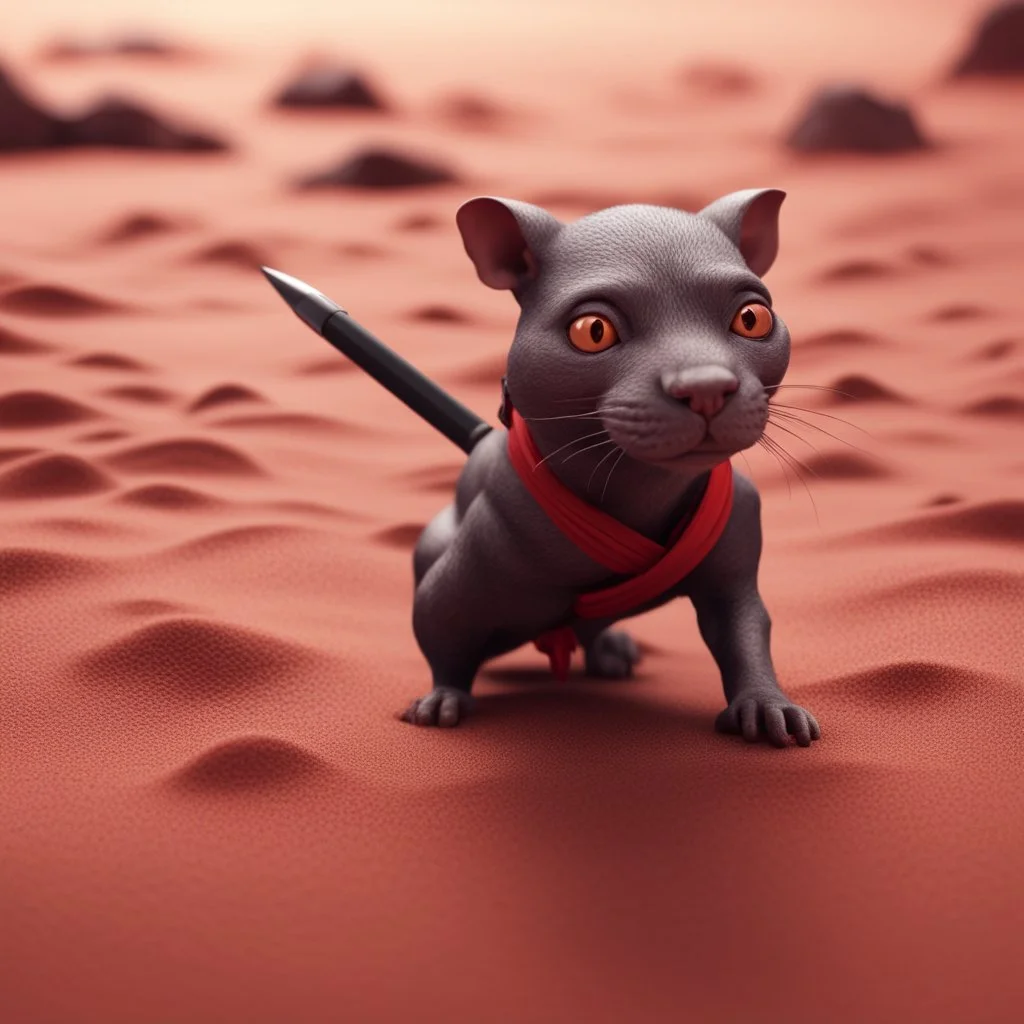 pen outline, in the style of Escher, cat female ninja dog rat hippo witch on the red sand beach ,bokeh like f/0.8, tilt-shift lens 8k, high detail, smooth render, down-light, unreal engine