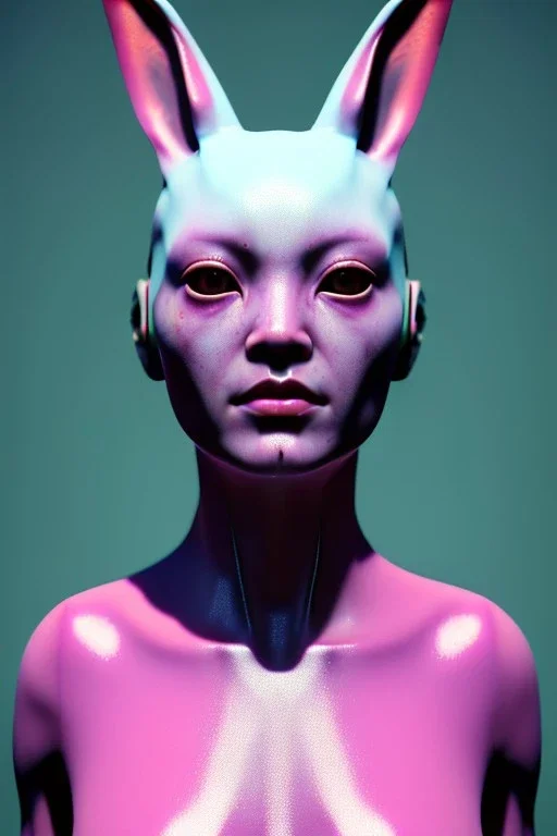 Medium Close Up Portrait, Front image. cyberpunk, rabbit mask, asian woman, short hair. Latex suit. white, pink, color. Playmate style. Color background, photo studio. Avatar image, highly detailed, concept art, smooth, unreal engine 5, ray tracing, RTX, lumen lighting, ultra detail, volumetric lighting, 3d, finely drawn, high definition, high resolution.