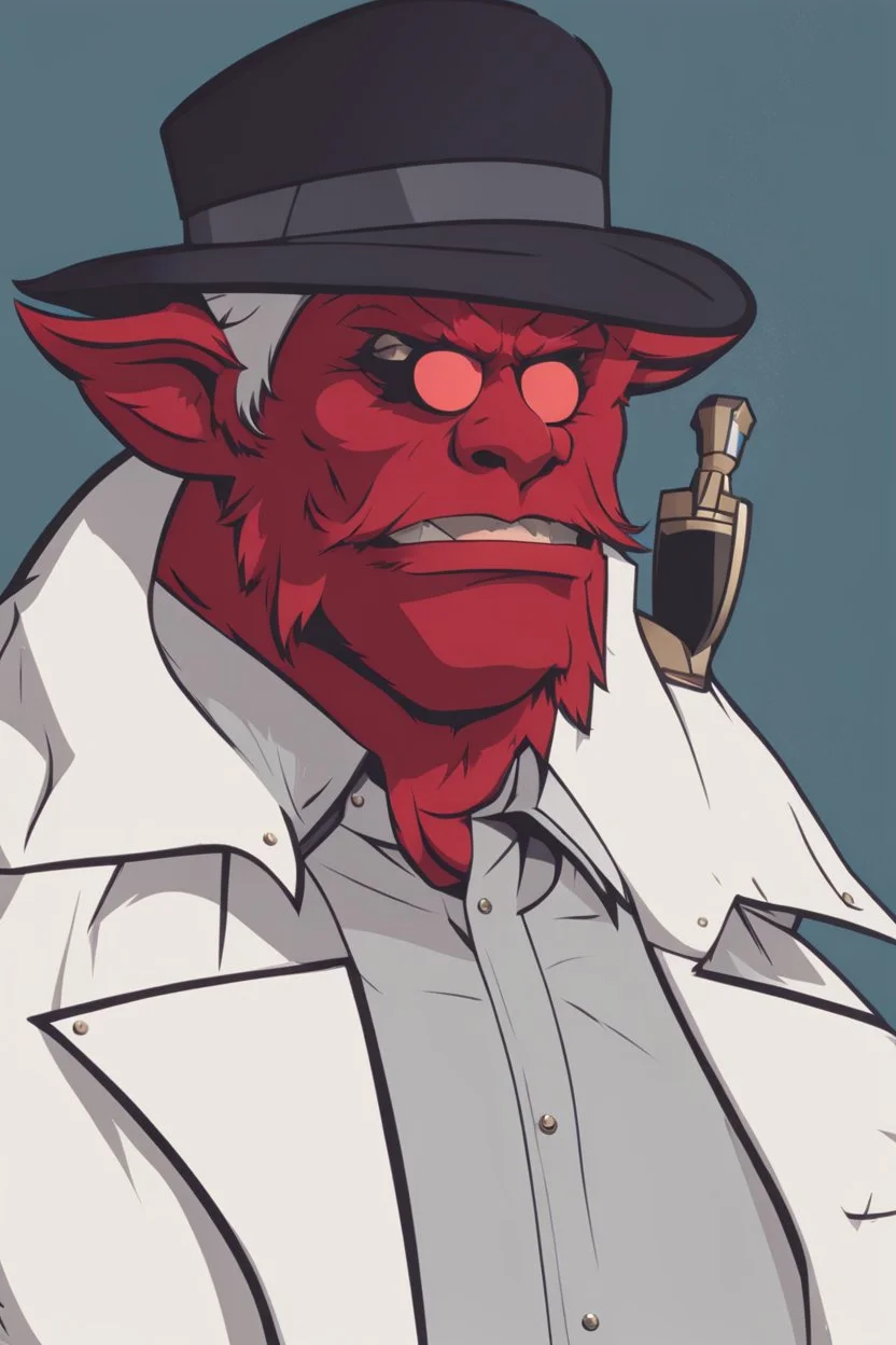 A red demon wearing a police comisioner outfit.