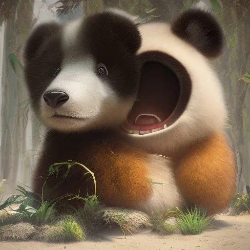 pixar art style of a mega cute and fluffy baby panda in natural environment, monotone color, full body, by mobeius, au naturel, hyper detailed, digital art, trending in artstation, cinematic lighting, studio quality, smooth render, unreal engine 5 rendered, octane rendered, art style by klimt and nixeu and ian sprigger and wlop and krenz cushart